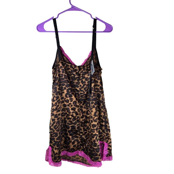 NWT Vintage Tripp NYC Leopard Print Babydoll Chemise Dress W/ Pink Lace Medium - Picture 2 of 6